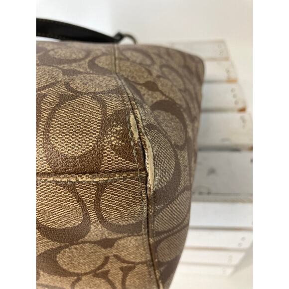 COACH F19816 LARGE TAN, BROWN PVC SIGNATURE PRINT HANDBAG - Picture 10 of 16